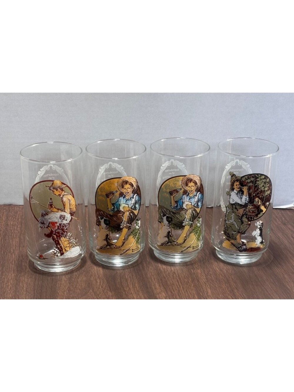 Norman Rockwell Coca-Cola Glass Set Of 4 Nostalgic Illustrations Vintage 70s